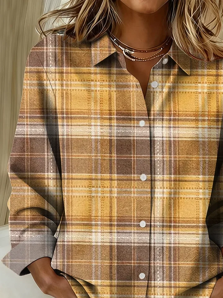 Women Plaid Shirt Collar Long Sleeve Casual Daily Spring/Fall Shirt