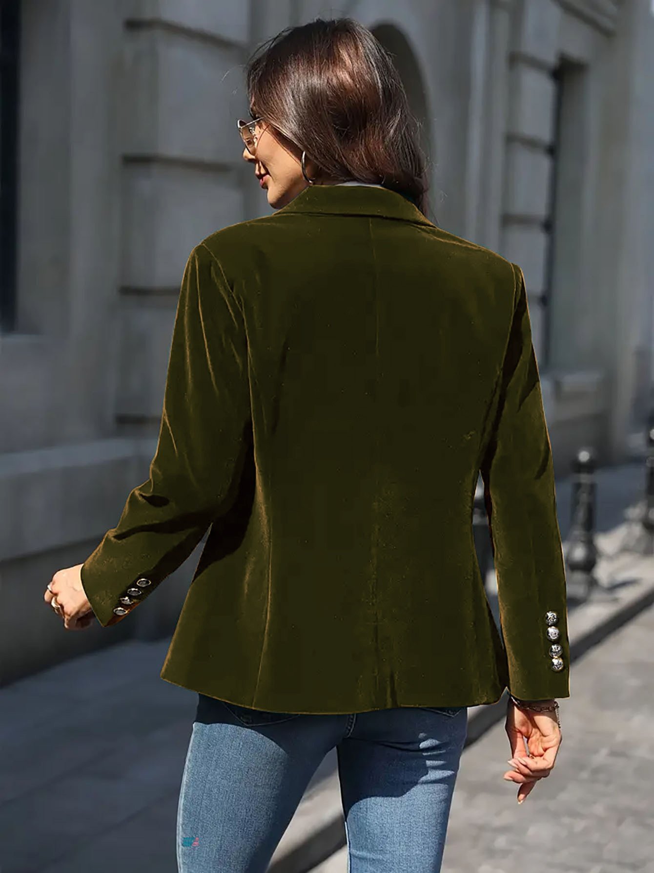 Women Plain Lapel Collar Long Sleeve Vintage Split Joint Spring/Fall Daily Blazer Outerwear