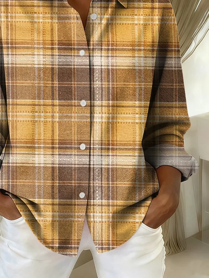 Women Plaid Shirt Collar Long Sleeve Casual Daily Spring/Fall Shirt