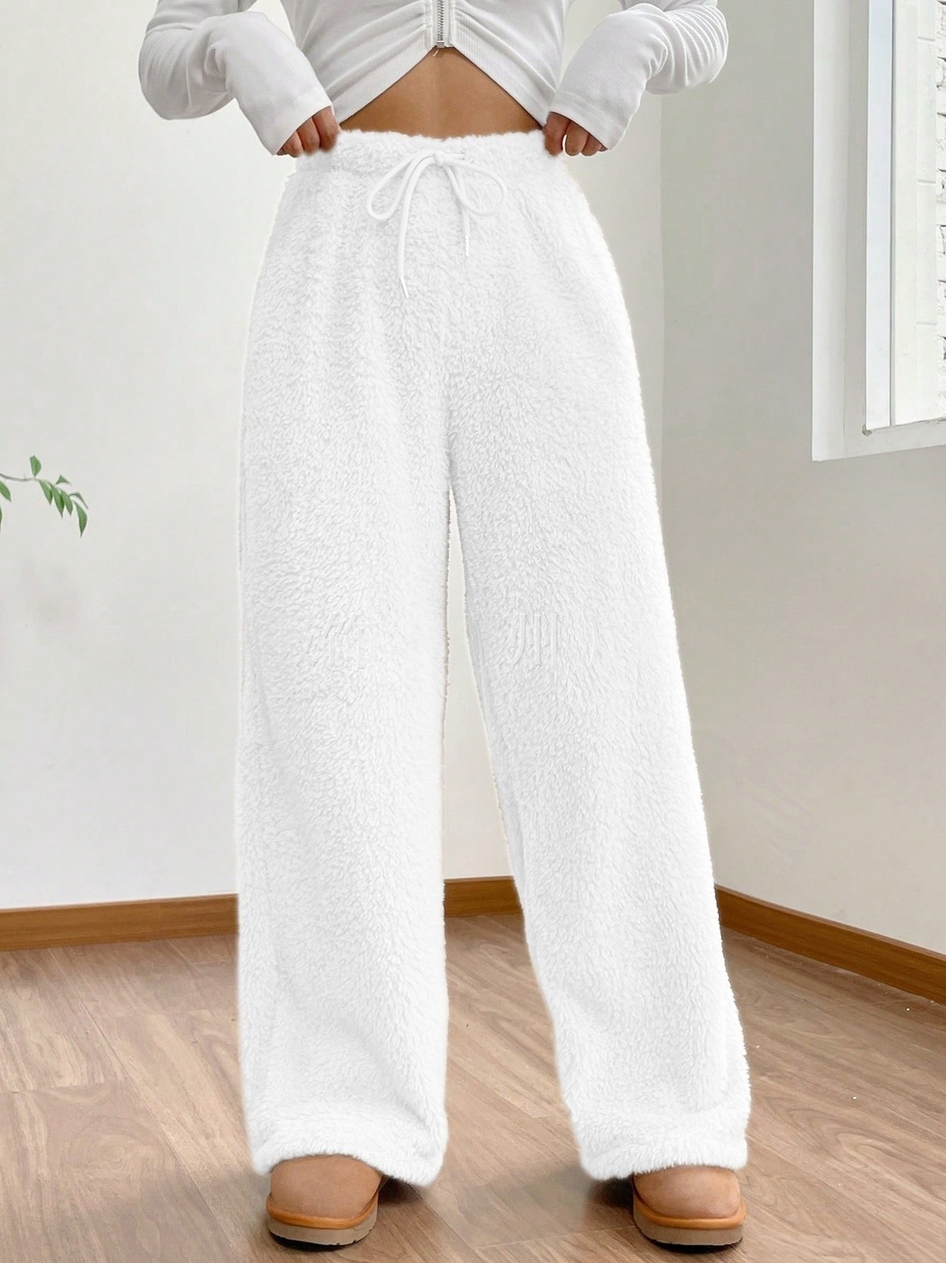 Women Plain Casual Split Joint Pant Daily Spring/Fall Wide Leg Pants