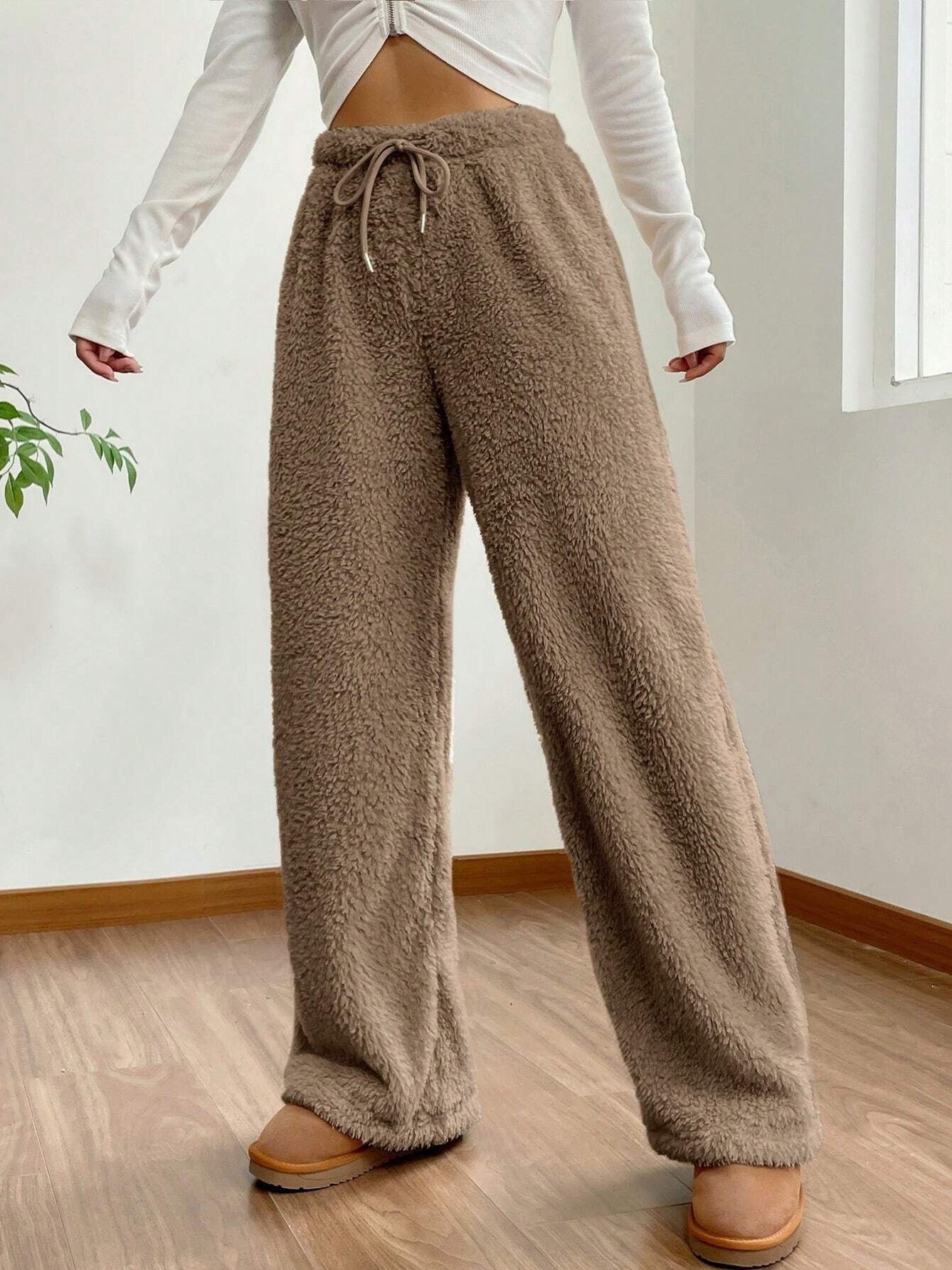 Women Plain Casual Split Joint Pant Daily Spring/Fall Wide Leg Pants