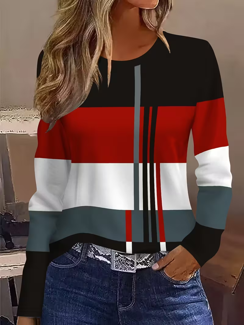 Women Abstract Crew Neck Jersey Long Sleeve Casual Daily Spring/Fall T-shirt