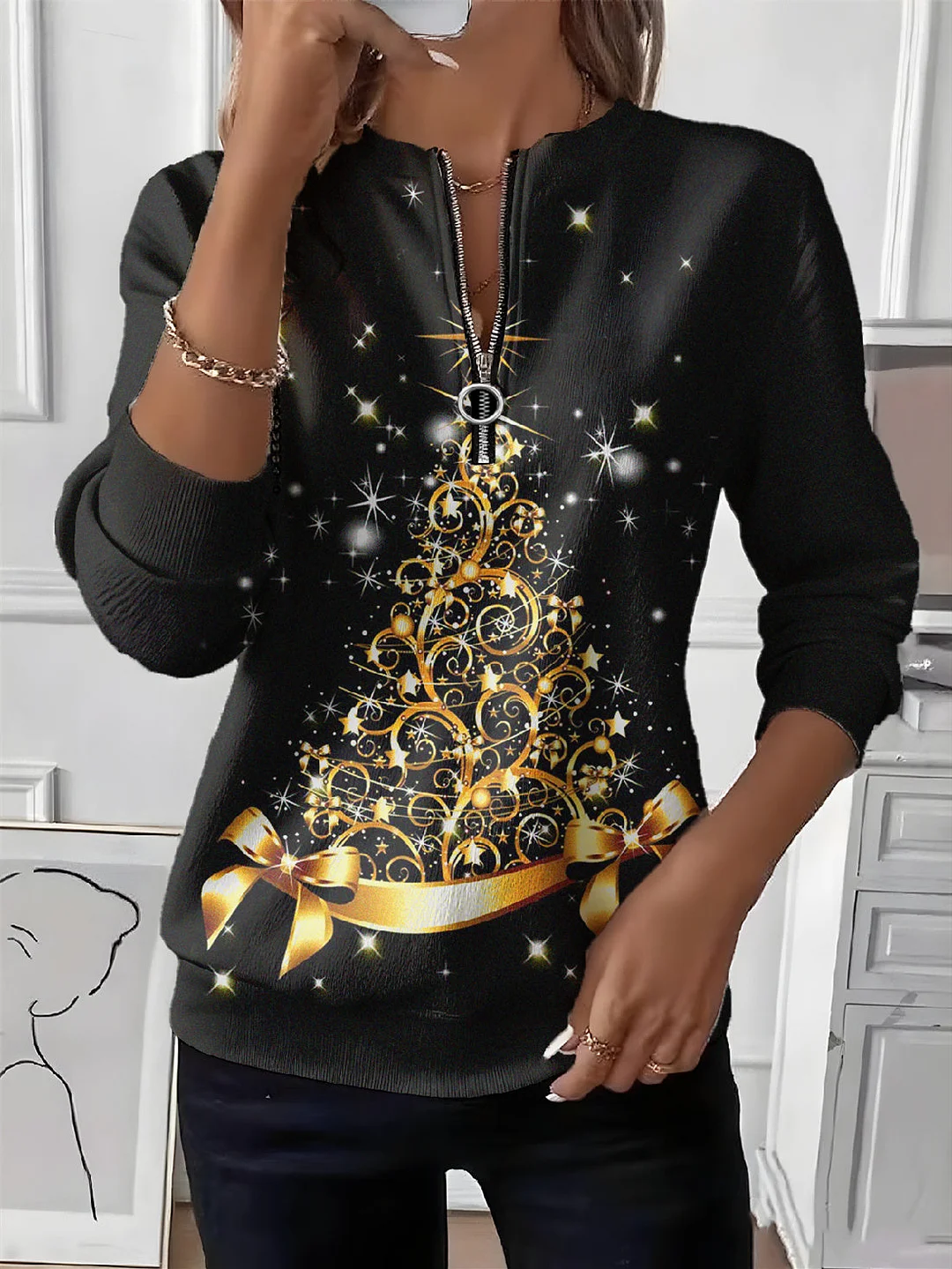 Women Christmas Crew Neck Long Sleeve Casual Daily Spring/Fall Sweatshirt