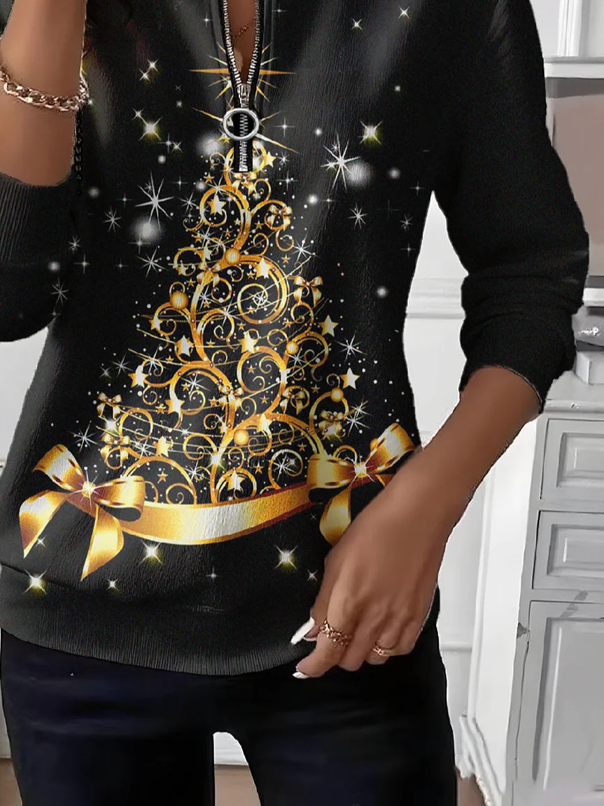 Women Christmas Crew Neck Long Sleeve Casual Daily Spring/Fall Sweatshirt