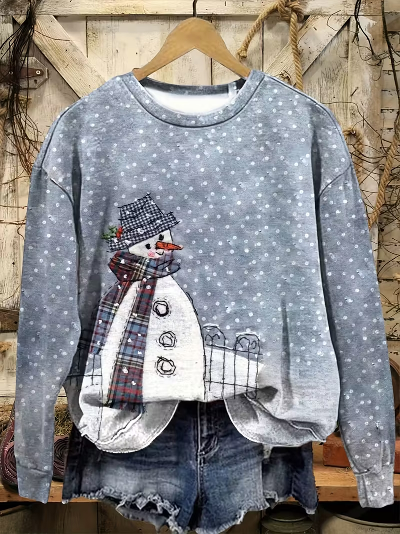 Women Christmas Snowman Crew Neck Long Sleeve Casual Daily Spring/Fall Sweatshirt