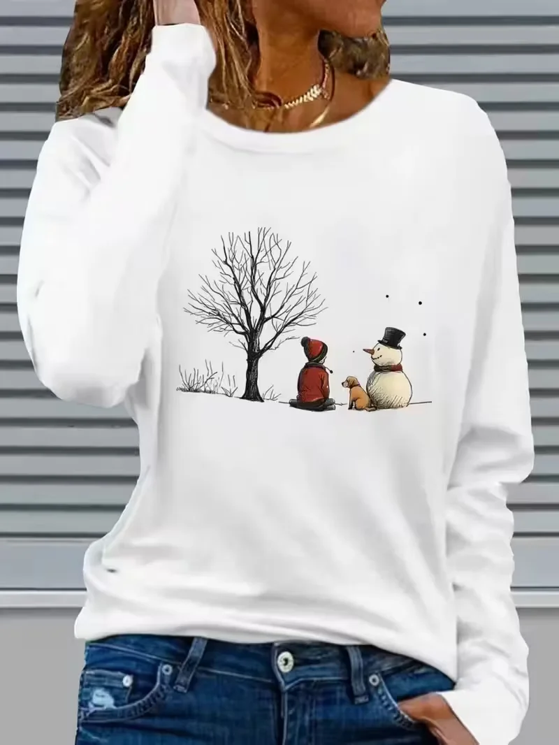 Women Christmas Snowman Crew Neck Jersey Long Sleeve Casual Daily Spring/Fall T-shirt