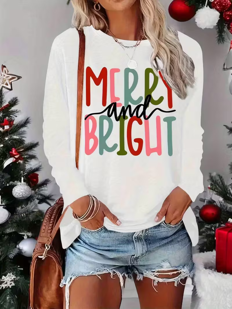 Women Text Letters Crew Neck Jersey Long Sleeve Casual Daily Spring/Fall T-shirt