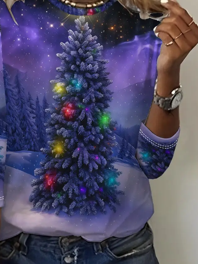 Women Christmas Crew Neck Jersey Long Sleeve Casual Daily Spring/Fall T-shirt