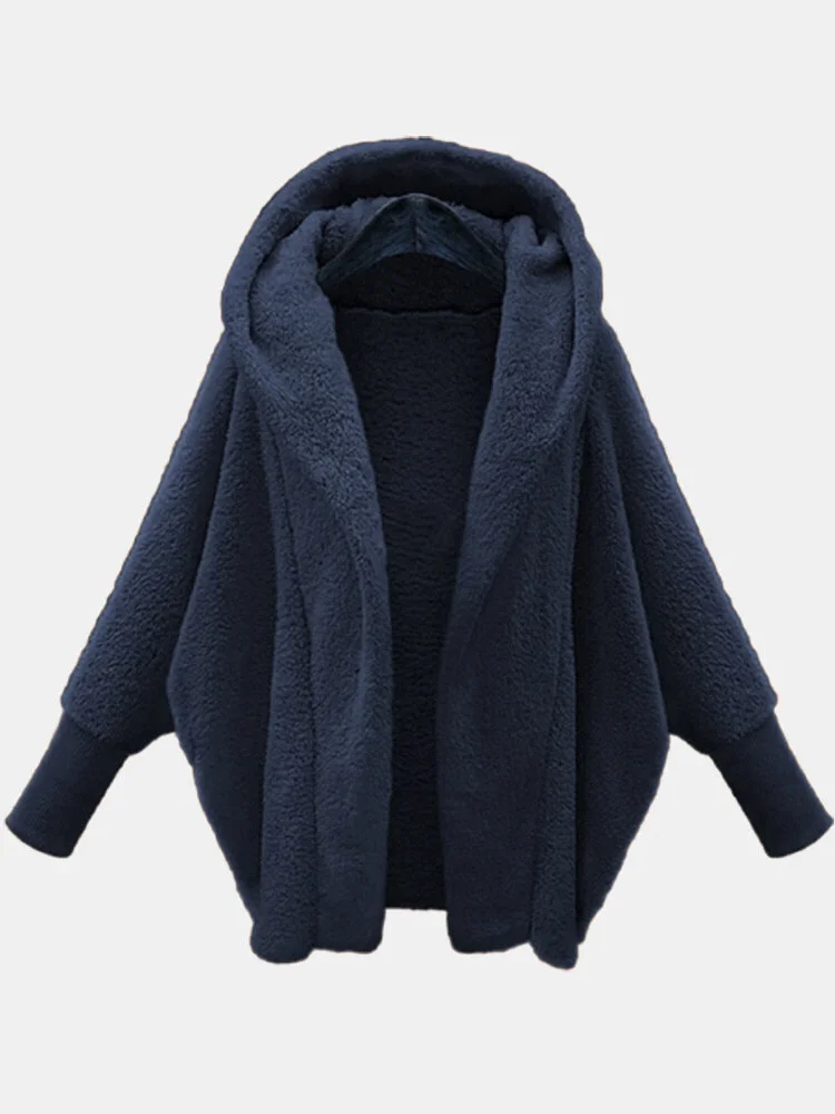 Women Plain Lapel Collar Zip Up Hoodie Long Sleeve Casual Split Joint Winter Daily Coat Outerwear