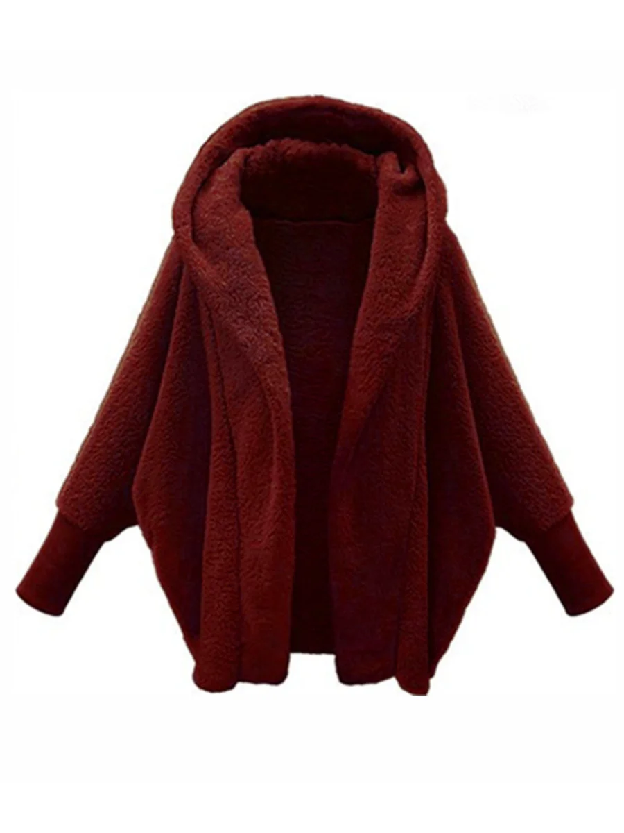 Women Plain Lapel Collar Zip Up Hoodie Long Sleeve Casual Split Joint Winter Daily Coat Outerwear