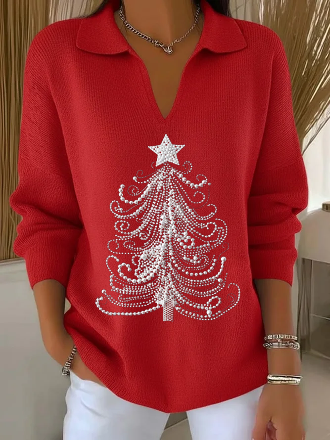 Women Christmas Shawl Collar Long Sleeve Casual Holiday Spring/Fall Sweater