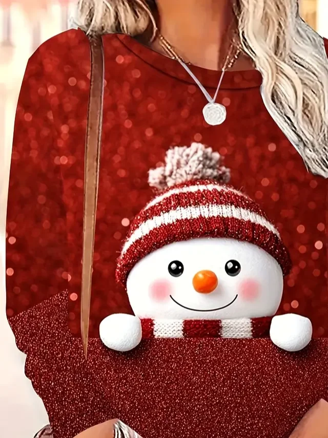 Women Christmas Snowman Crew Neck Jersey Long Sleeve Casual Daily Spring/Fall T-shirt