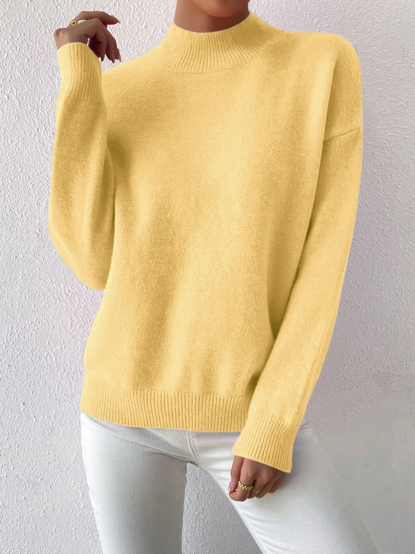 Women Plain Mock Neck Long Sleeve Street Daily Winter Sweater