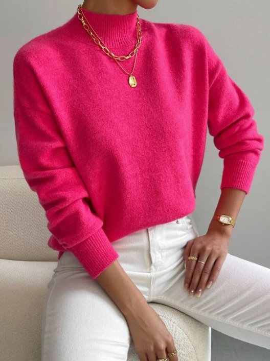 Women Plain Mock Neck Long Sleeve Street Daily Winter Sweater