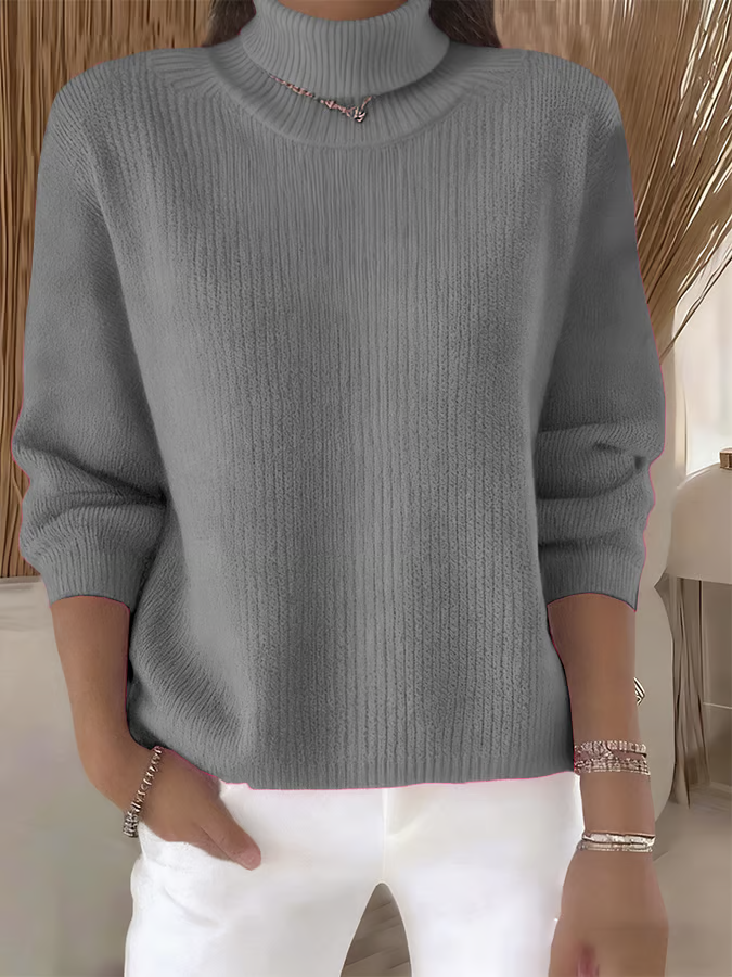 Women Plain Turtleneck Long Sleeve Casual Holiday Spring/Fall Sweater