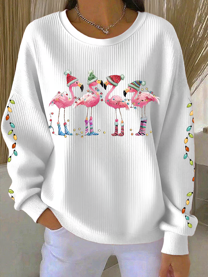 Women Flamingo Crew Neck Long Sleeve Casual Holiday Spring/Fall Sweatshirt