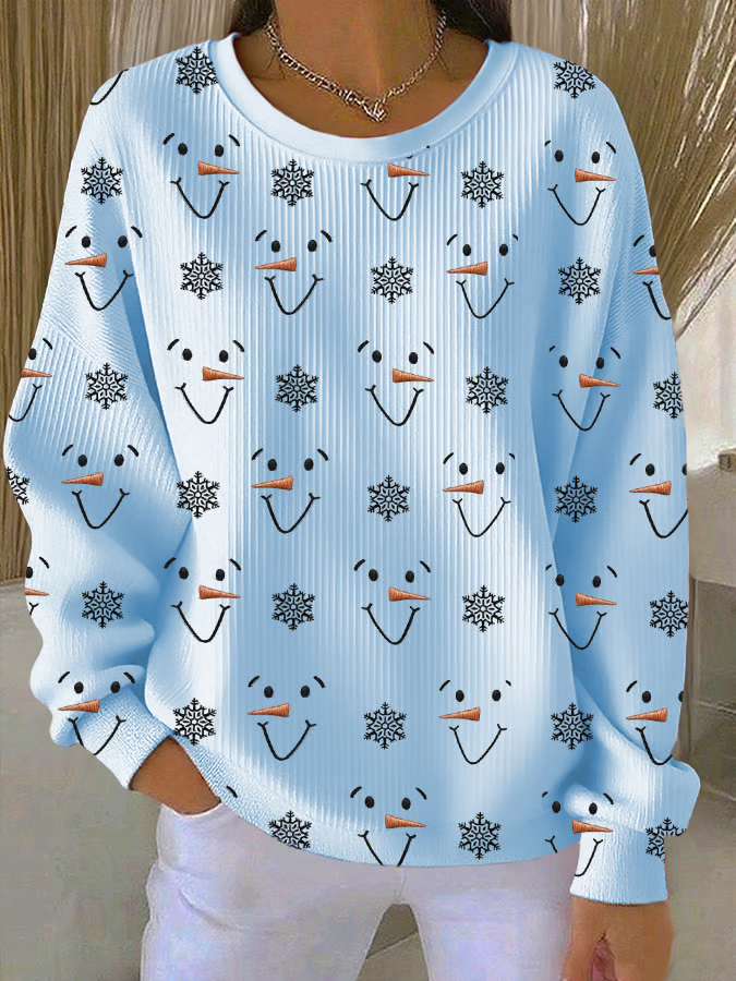 Women Christmas Snowman Crew Neck Long Sleeve Casual Holiday Spring/Fall Sweatshirt