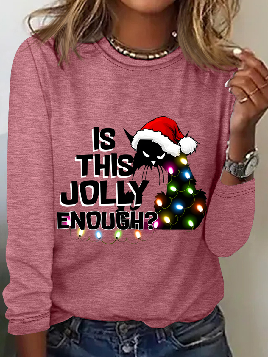 Women Christmas Crew Neck Cotton Long Sleeve Casual Daily Spring/Fall T-shirt