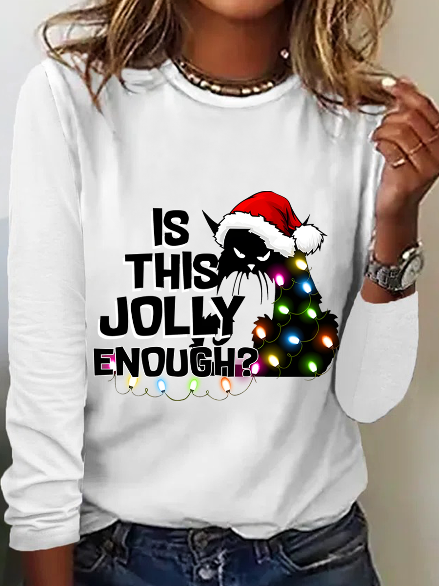 Women Christmas Crew Neck Cotton Long Sleeve Casual Daily Spring/Fall T-shirt
