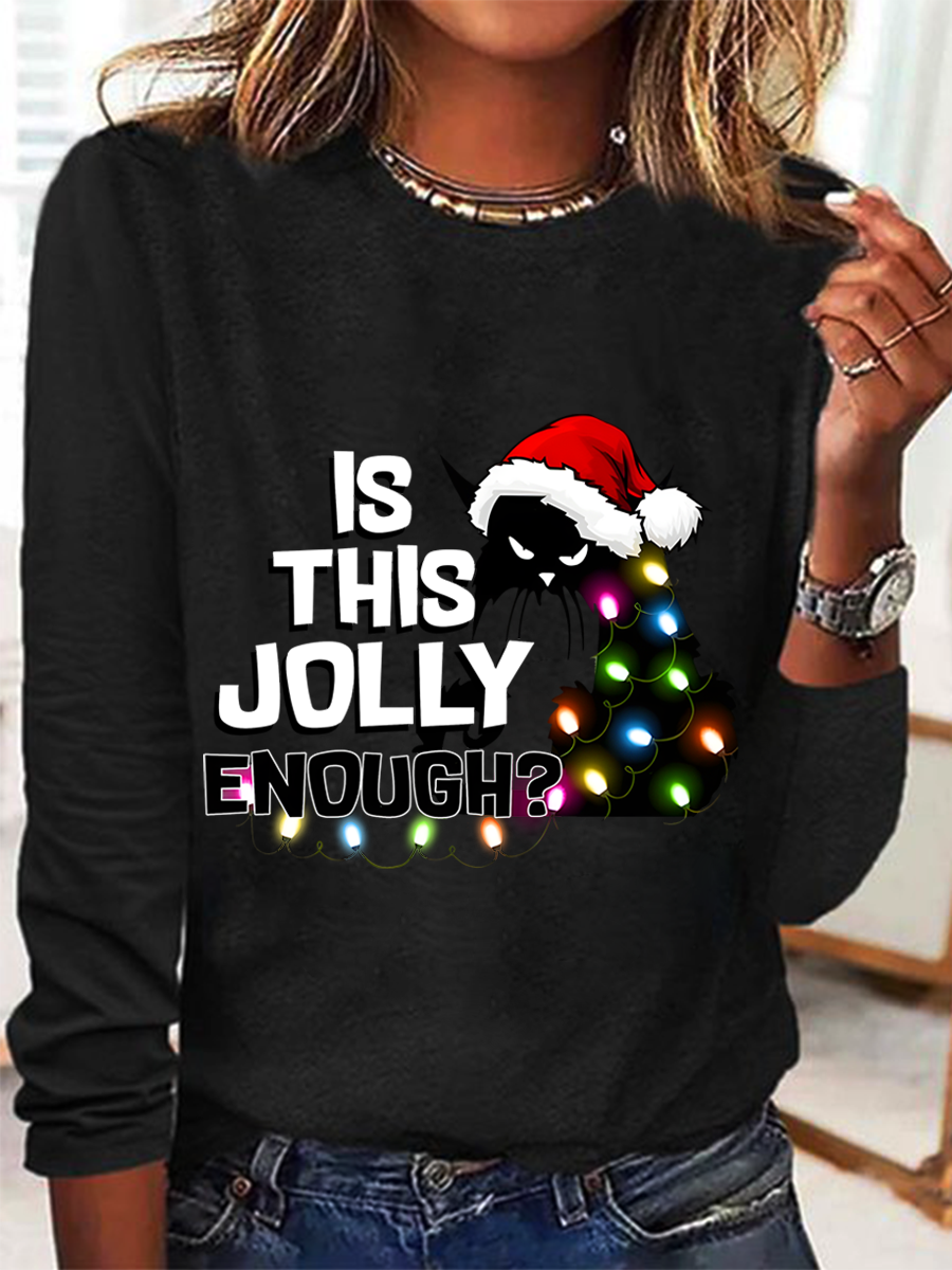 Women Christmas Crew Neck Cotton Long Sleeve Casual Daily Spring/Fall T-shirt