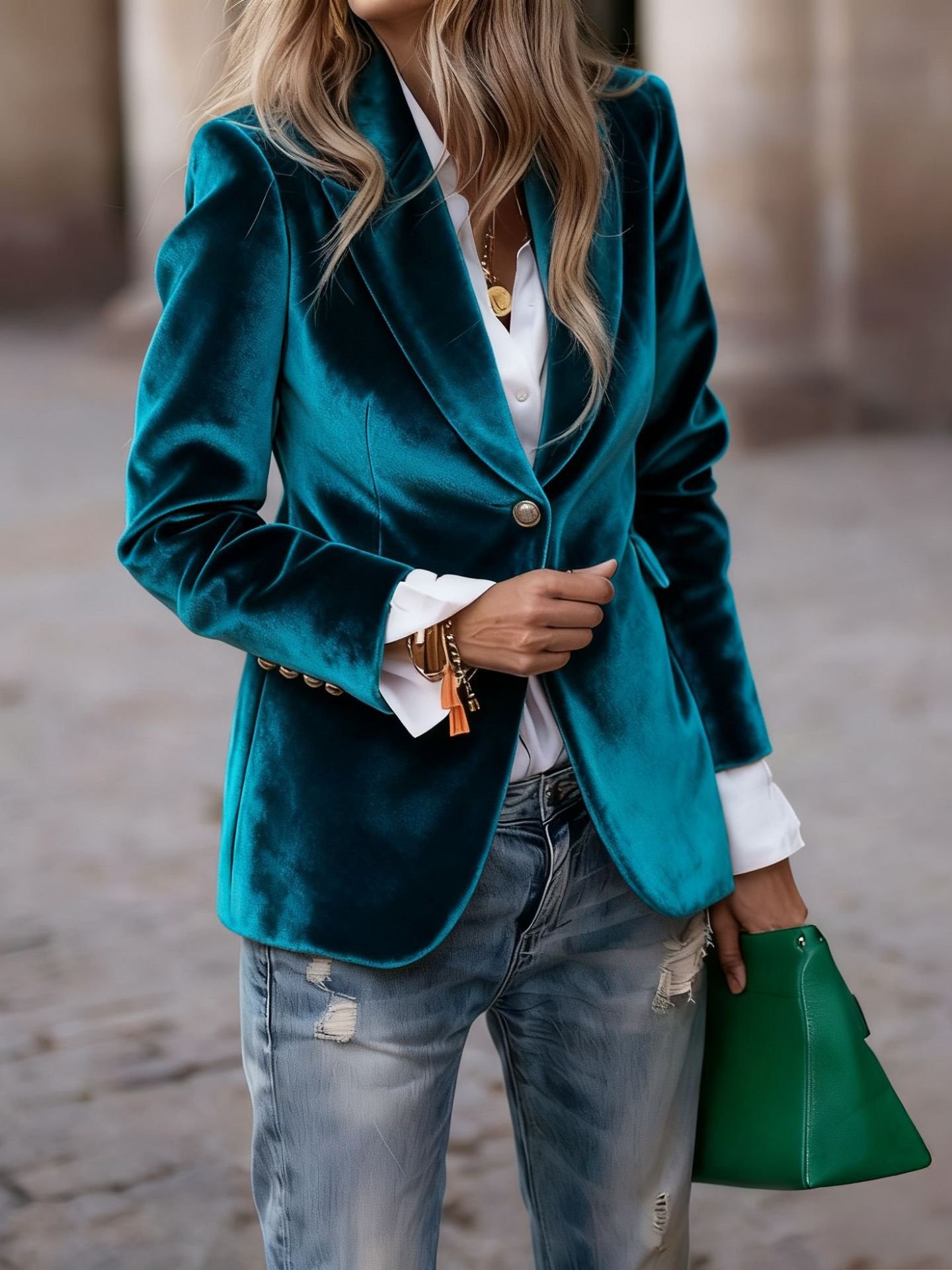 Women Plain Lapel Collar Long Sleeve Vintage Split Joint Spring/Fall Daily Blazer Outerwear