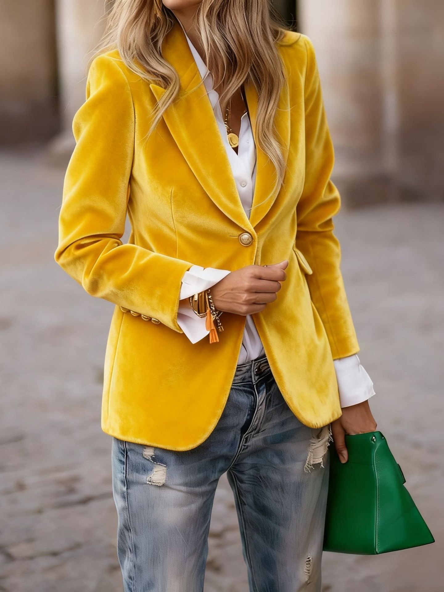 Women Plain Lapel Collar Long Sleeve Vintage Split Joint Spring/Fall Daily Blazer Outerwear