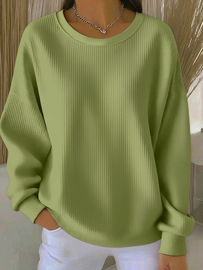 Women Plain Crew Neck Long Sleeve Casual Holiday Spring/Fall Sweatshirt