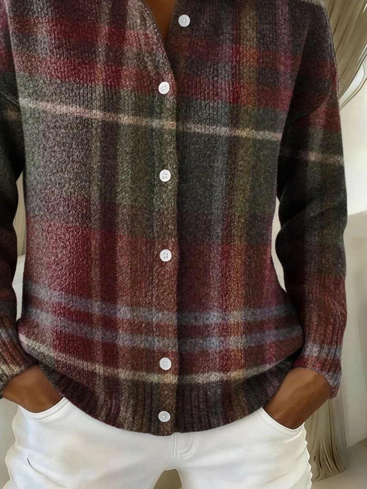 Women Plaid Shawl Collar Long Sleeve Vintage Daily Spring/Fall Cardigan