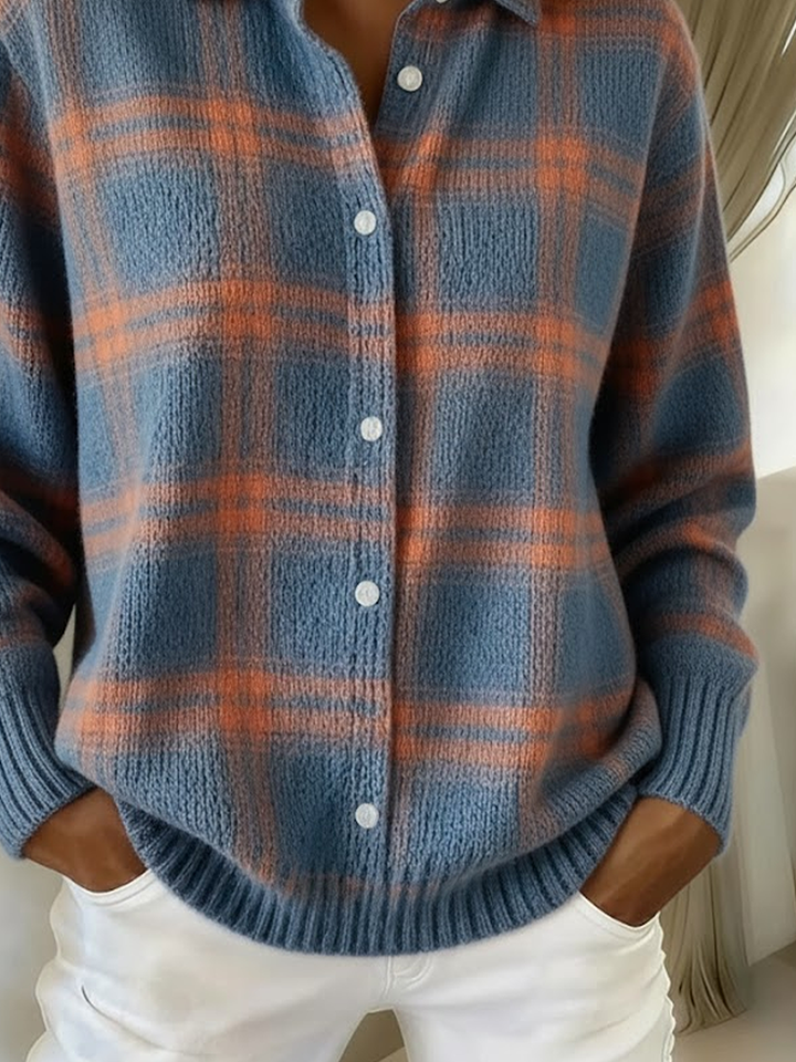 Women Plaid Shawl Collar Long Sleeve Vintage Daily Spring/Fall Cardigan