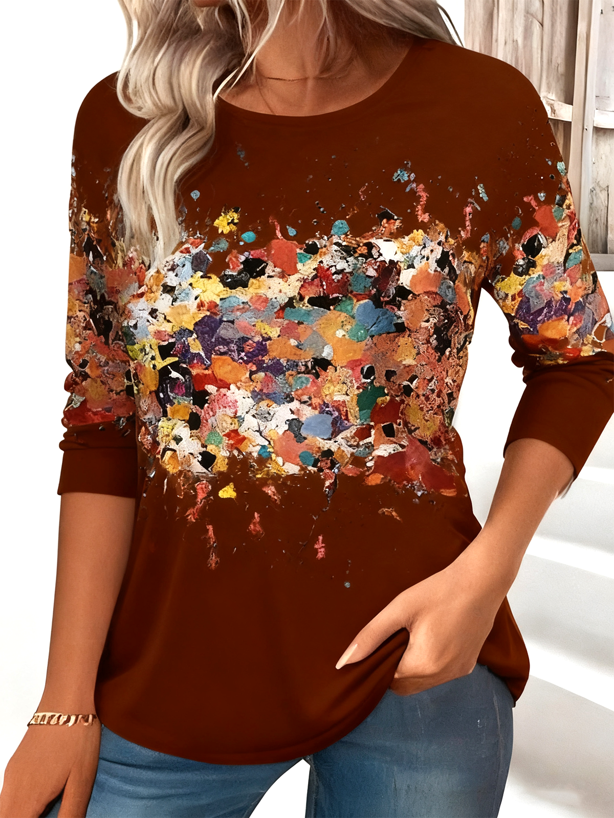 Women 3D Printing Crew Neck Jersey Long Sleeve Vintage Daily Spring/Fall T-shirt