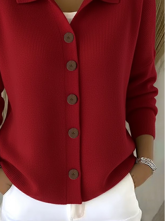Women Plain Shawl Collar Long Sleeve Vintage Holiday Spring/Fall Cardigan