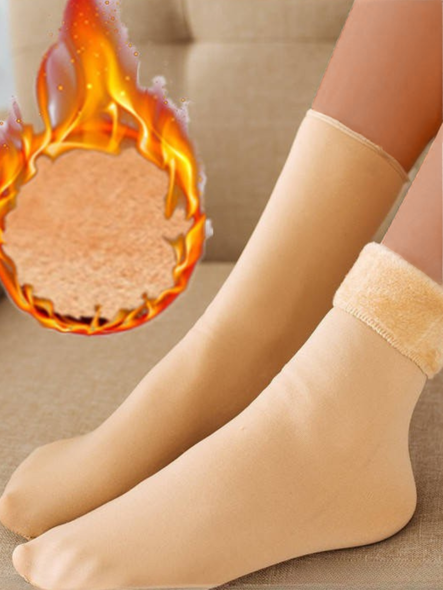 Women's Warm Heat-retaining And Cold-resistant Snow Socks -20°c Fleece-lined Thickened Floor Socks Autumn And Winter Cold-proof Self-heating Flesh-colored Mid-calf Socks
