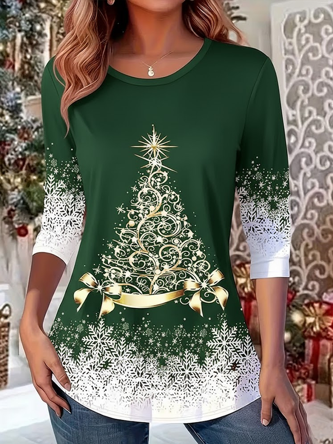 Women Christmas Crew Neck Jersey Long Sleeve Casual Daily Spring/Fall T-shirt