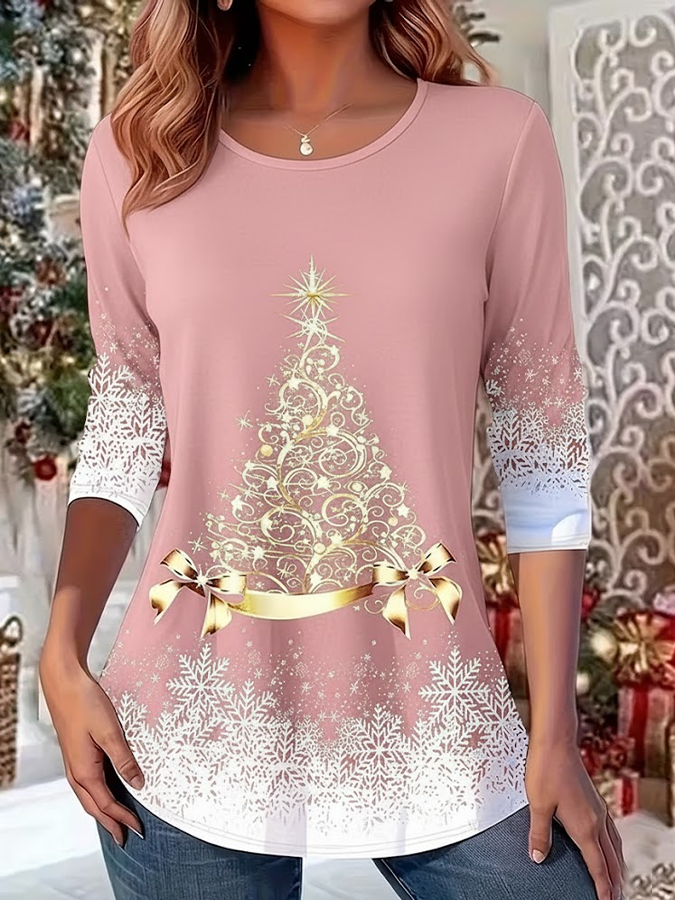 Women Christmas Crew Neck Jersey Long Sleeve Casual Daily Spring/Fall T-shirt