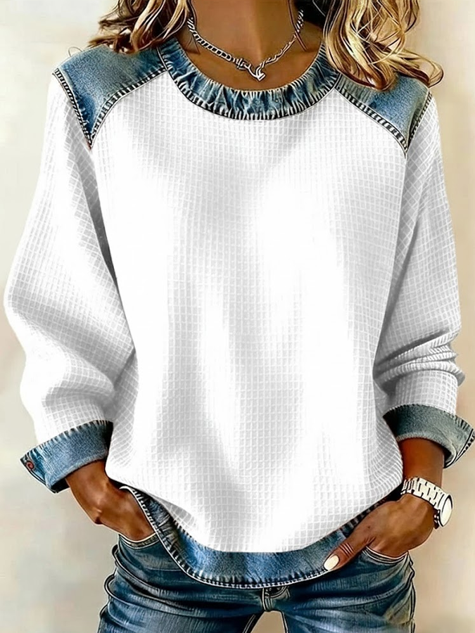 Women Plain Crew Neck Long Sleeve Vintage Daily Spring/Fall Sweatshirt
