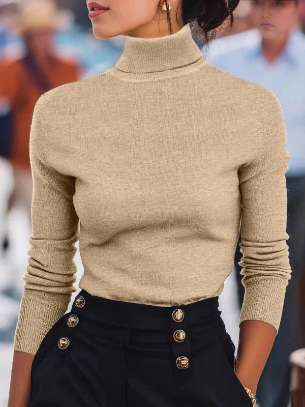 Women Plain Turtleneck Long Sleeve Street Daily Spring/Fall Sweater
