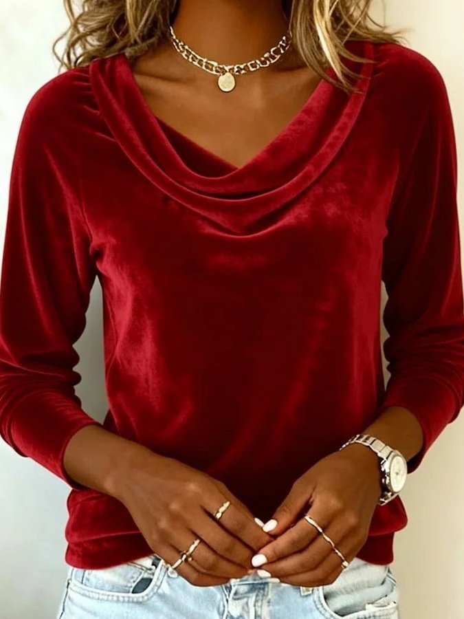 Women Plain Cowl Neck Long Sleeve Vintage Party Spring/Fall T-shirt