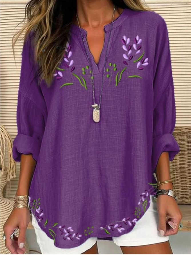 Casual Floral Shawl Collar Blouse