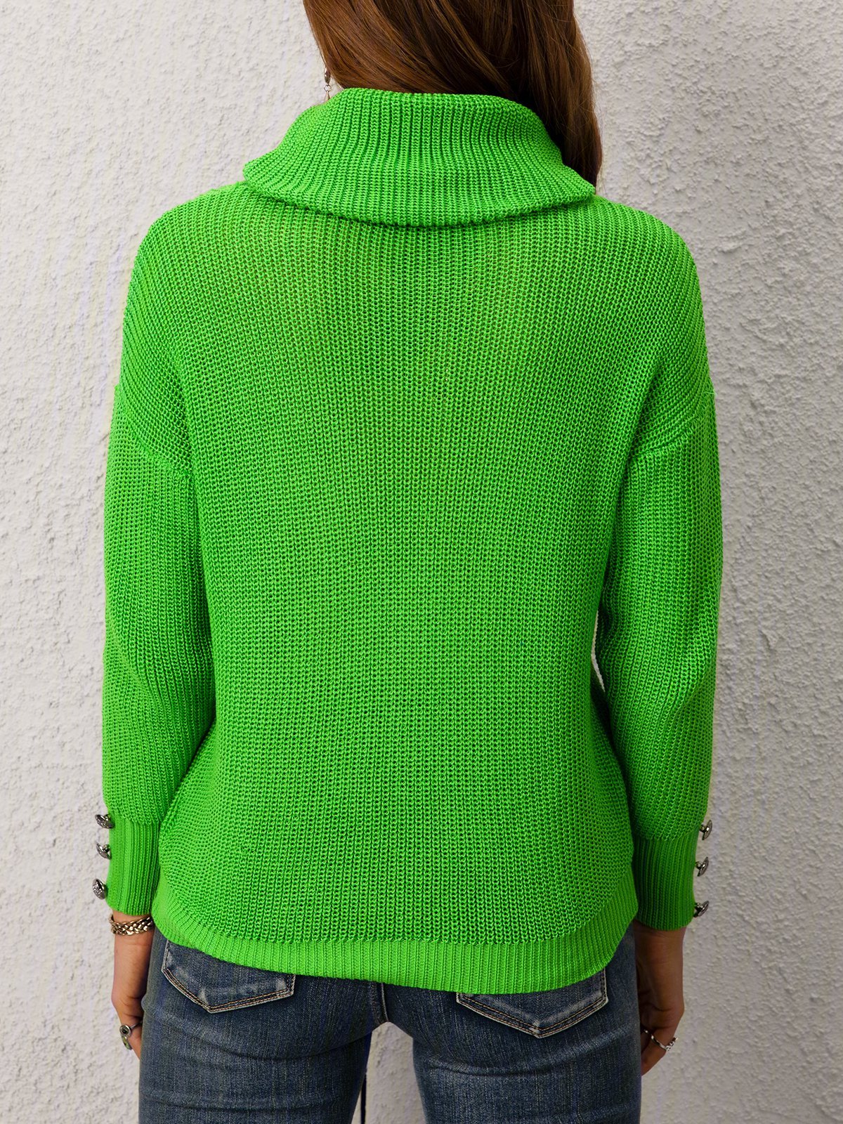 Plus Size Long Sleeve Plain Casual Sweater