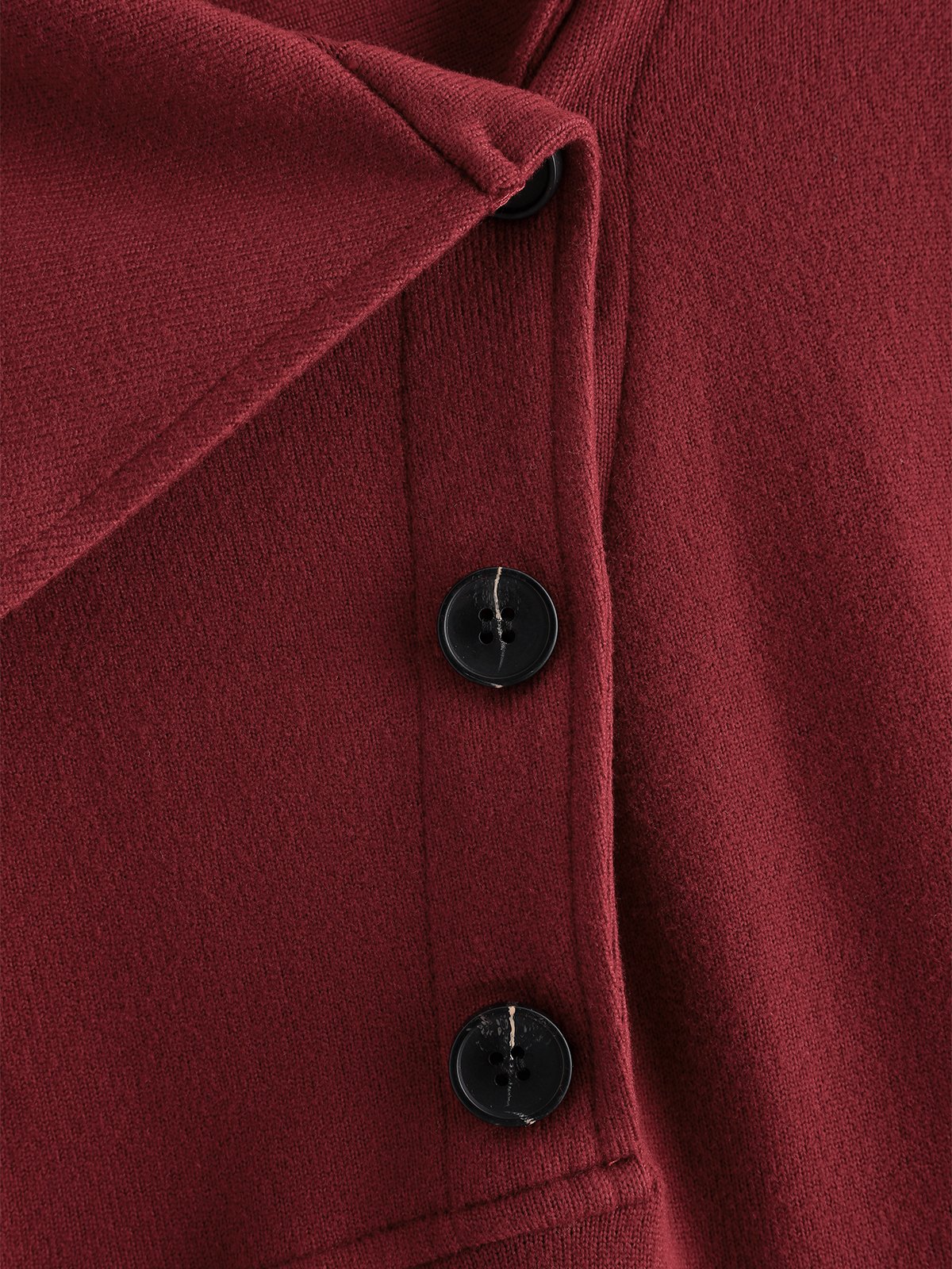 Plain Elegant Lapel Buttons Decoration Long Sleeve Casual T-shirt