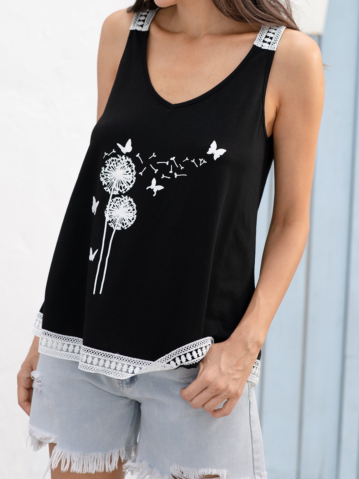 Butterfly Casual V Neck Tops