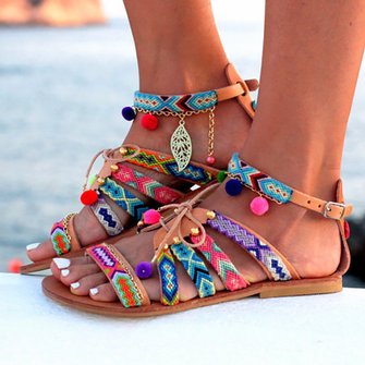 Multicolor Beach Buckle Chain Sandals