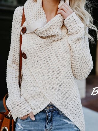 Asymmetrical Slit Cowl Neck Knitted Sweater