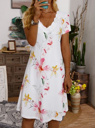 Casual Floral Short Sleeve Knit Dress