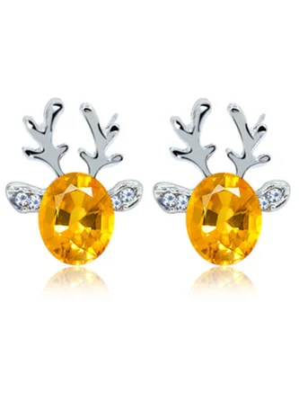Women Crystal Gem Antler Earrings Fashion Christmas Gift Elk Earrings