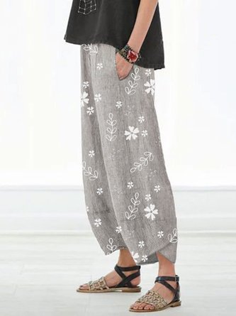Plus Size Summer Printed Casual Cotton Pants