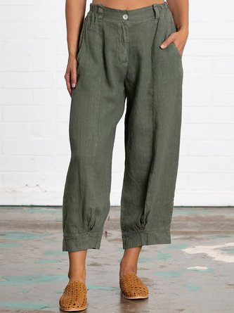 ANNIECLOTH Linen Women Loose Capri Pants With Pockets