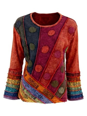 Women Casual Long Sleeve Round Neck Plus Size Tops