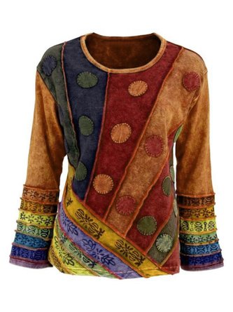 Women Casual Long Sleeve Round Neck Plus Size Tops