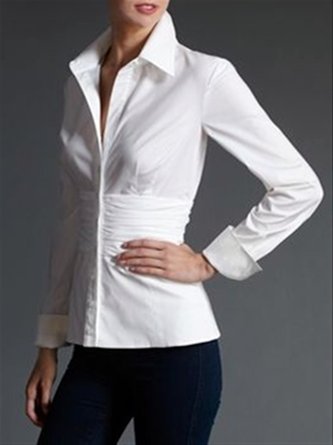 White Vintage Long Sleeve Cotton Solid Blouse